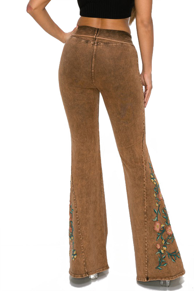 T Party Fashion, Pants & Jumpsuits, T Party Womens Flared 3d Tribal  Embellished Yoga Pants Brown Mineral Wash S