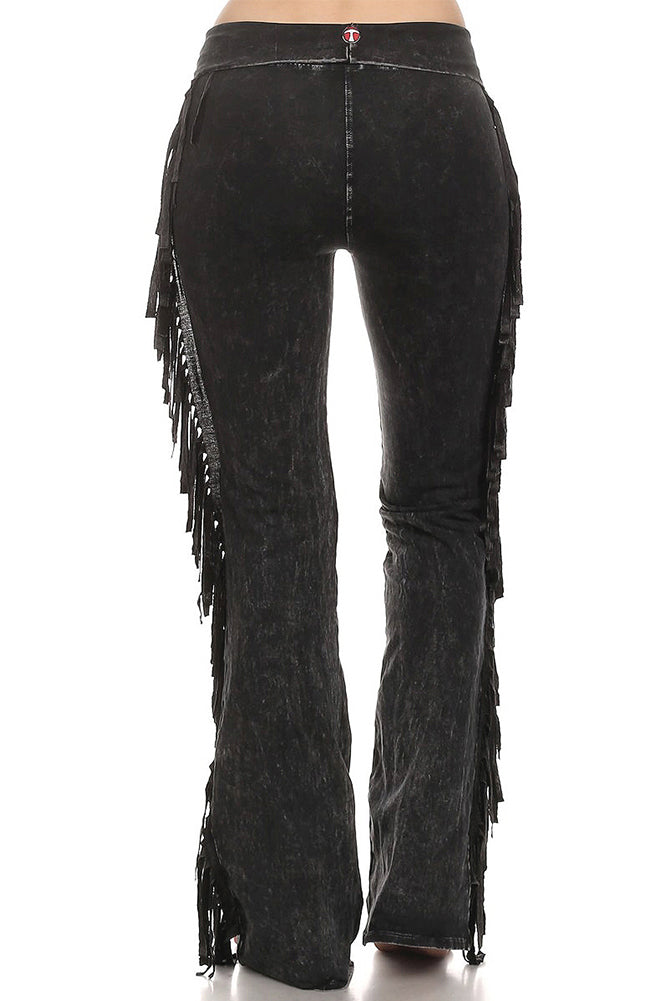  T Party Women's Fringe Leg Mineral Wash Yoga Pants (Small,  Black) : Clothing, Shoes & Jewelry